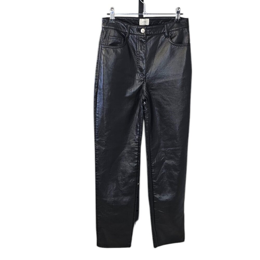 Aritzia Wilfred The Melina Pant, High Rise, Straight Leg, Vegan Leather, Black 4